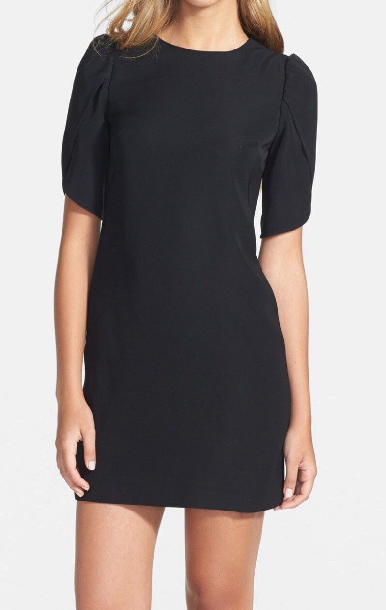 Cynthia Steffe Black Tulip Sleeve Shift Dress Sz 0