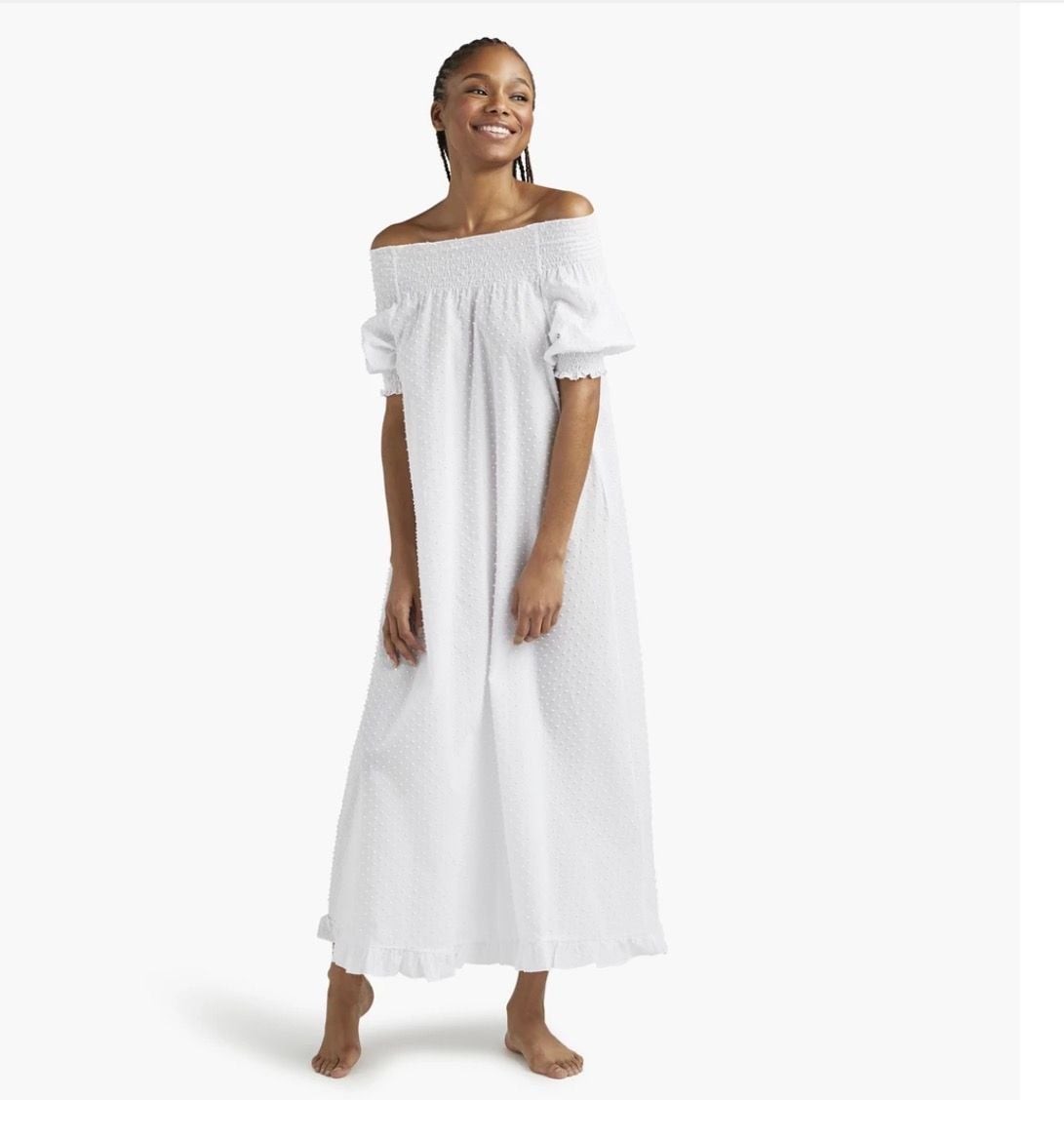 Hill House Home The Caroline Nap Dress in White Swiss Dot S