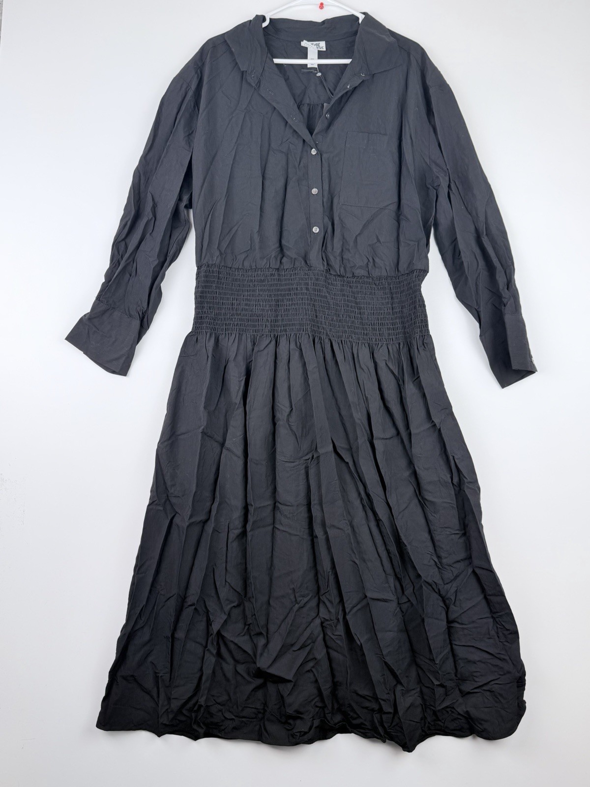Future Collective Women’s Collared Long Sleeve Smocked Midi Shirtdress Size 2XL