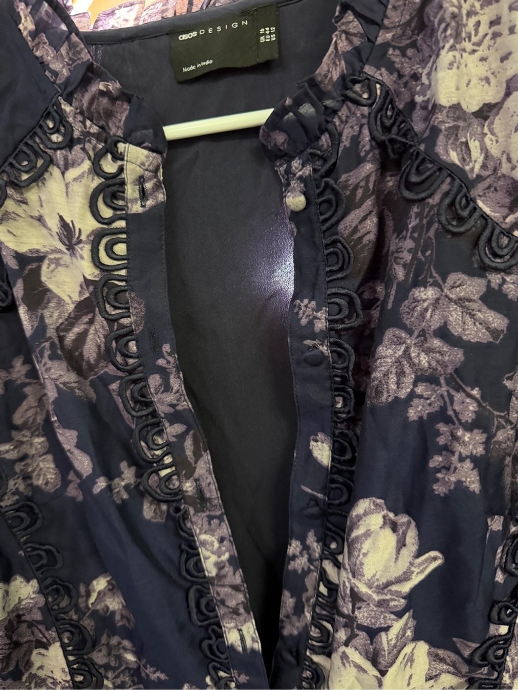 ✨AASOS DESIGN High Neck Long Sleeve Mini Dress – Dark Floral Multi – Size 12 – N
