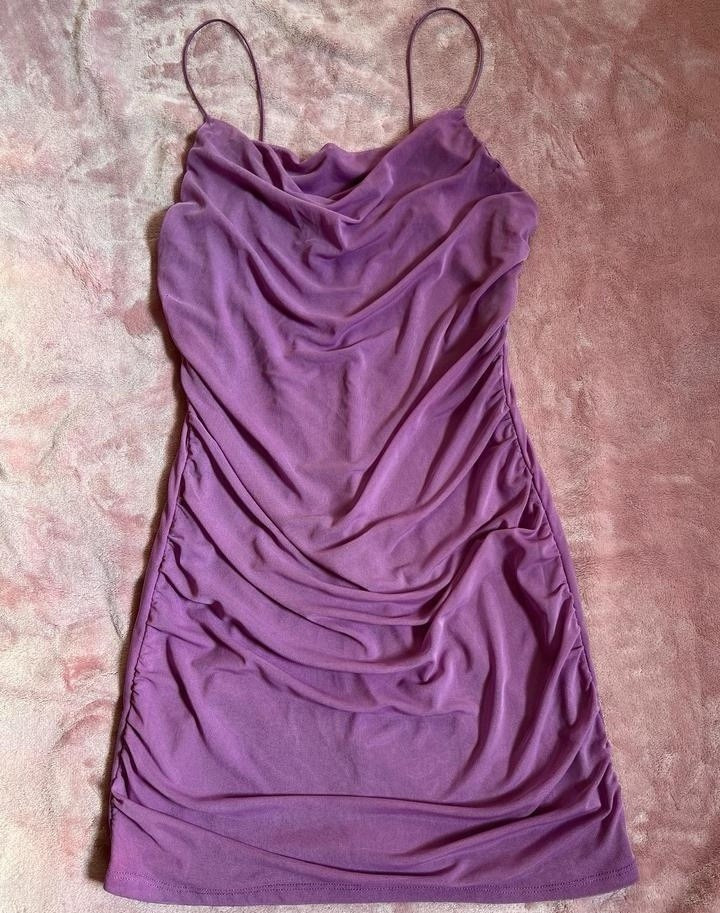 Wild Fable Purple Ruched Cowl Neck Spaghetti Strap Bodycon Mini Dress M