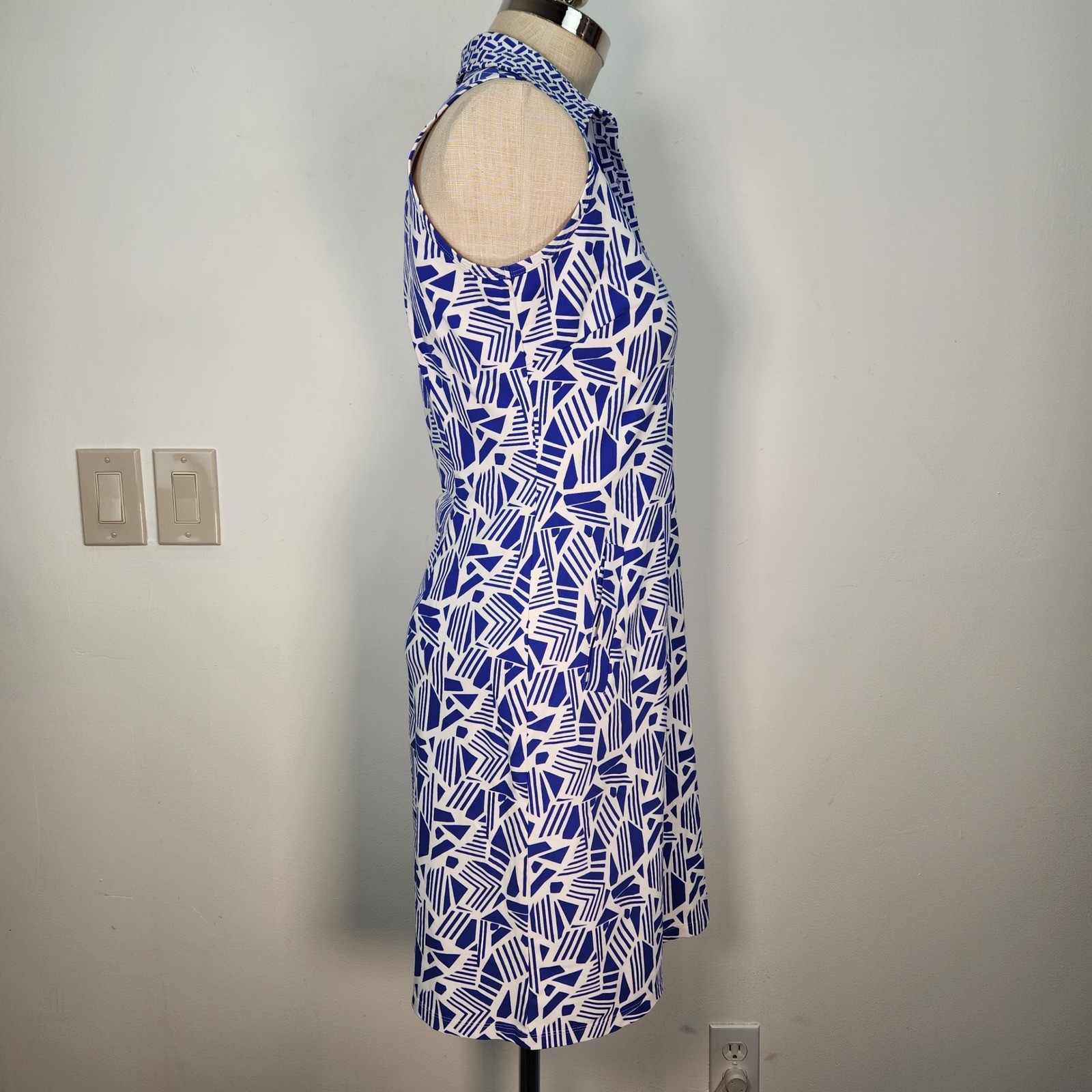 J.McLaughlin Blue White Geometric Catalina Cloth Sleeveless Shift Dress M