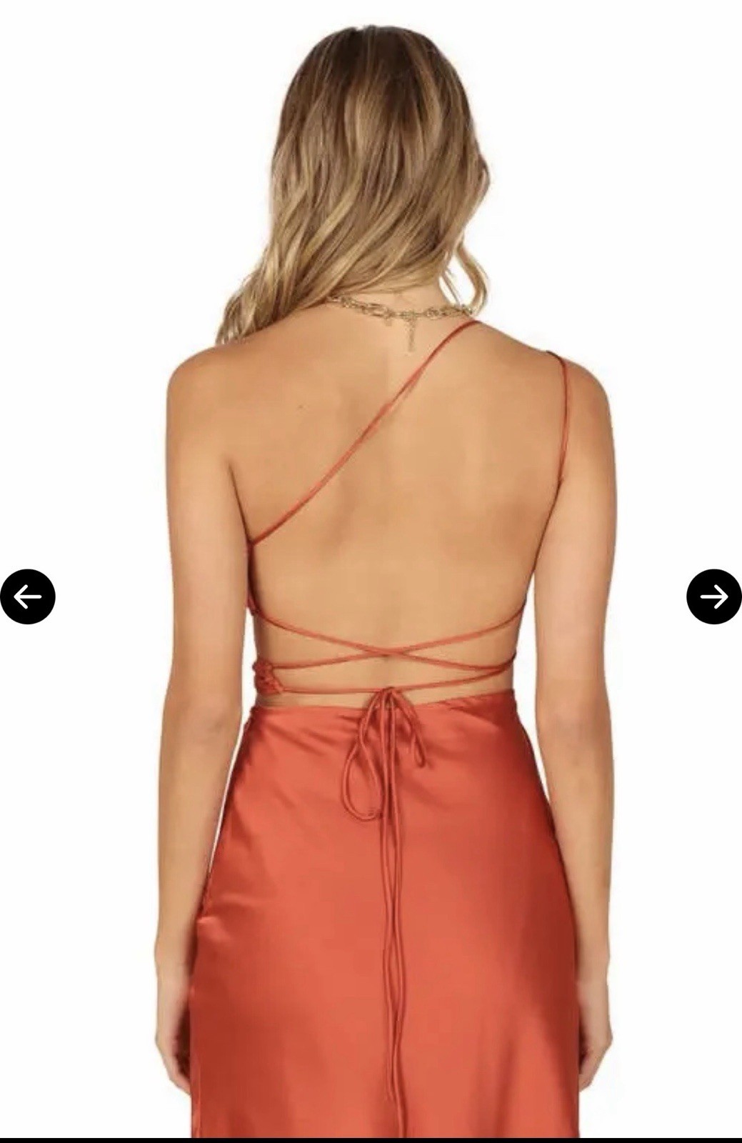 Petal & Pup Forelle One-Shoulder Cut Out Satin Midi Dress in Rust/Copper XL NWT