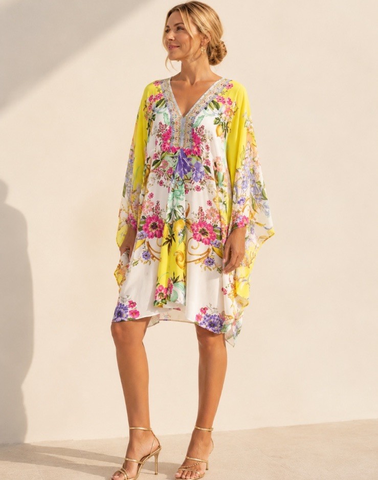 Camilla T Shape Short Kaftan Dress One Size Caterina Spritz Italy Silk $699