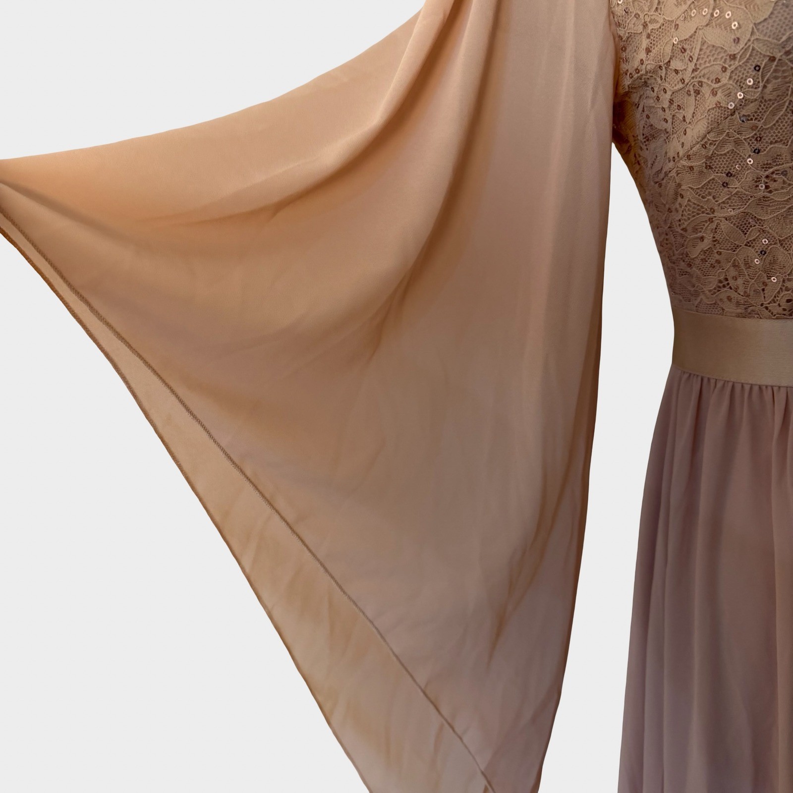 Miusol Champagne Pink Lace Sequin Maxi Dress Angel Sleeve Medium Fairycore