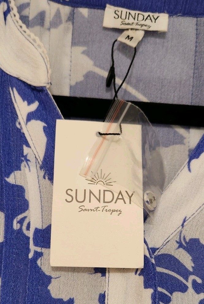 Sunday Saint Tropez Bella Ciao Flower Cover up Mini Dress Blue NWT Women Medium