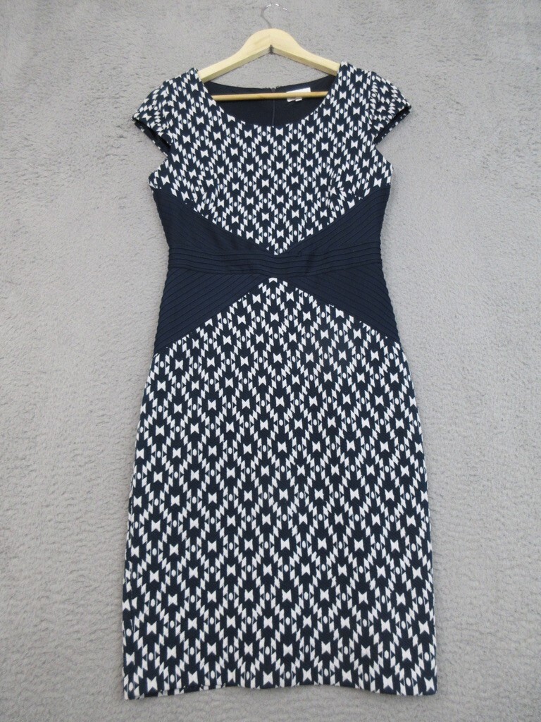 Beauport Dress Women S Blue White Geometric Sheath Bodycon Classic Retro Office