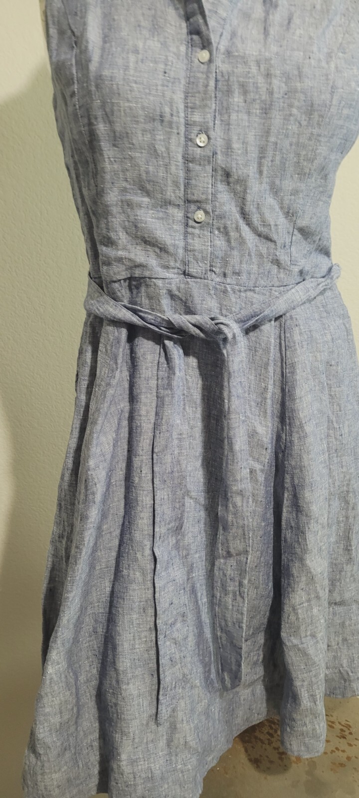 Adrienne Vittadini size 2 Dress sheath linen button collar pockets belt