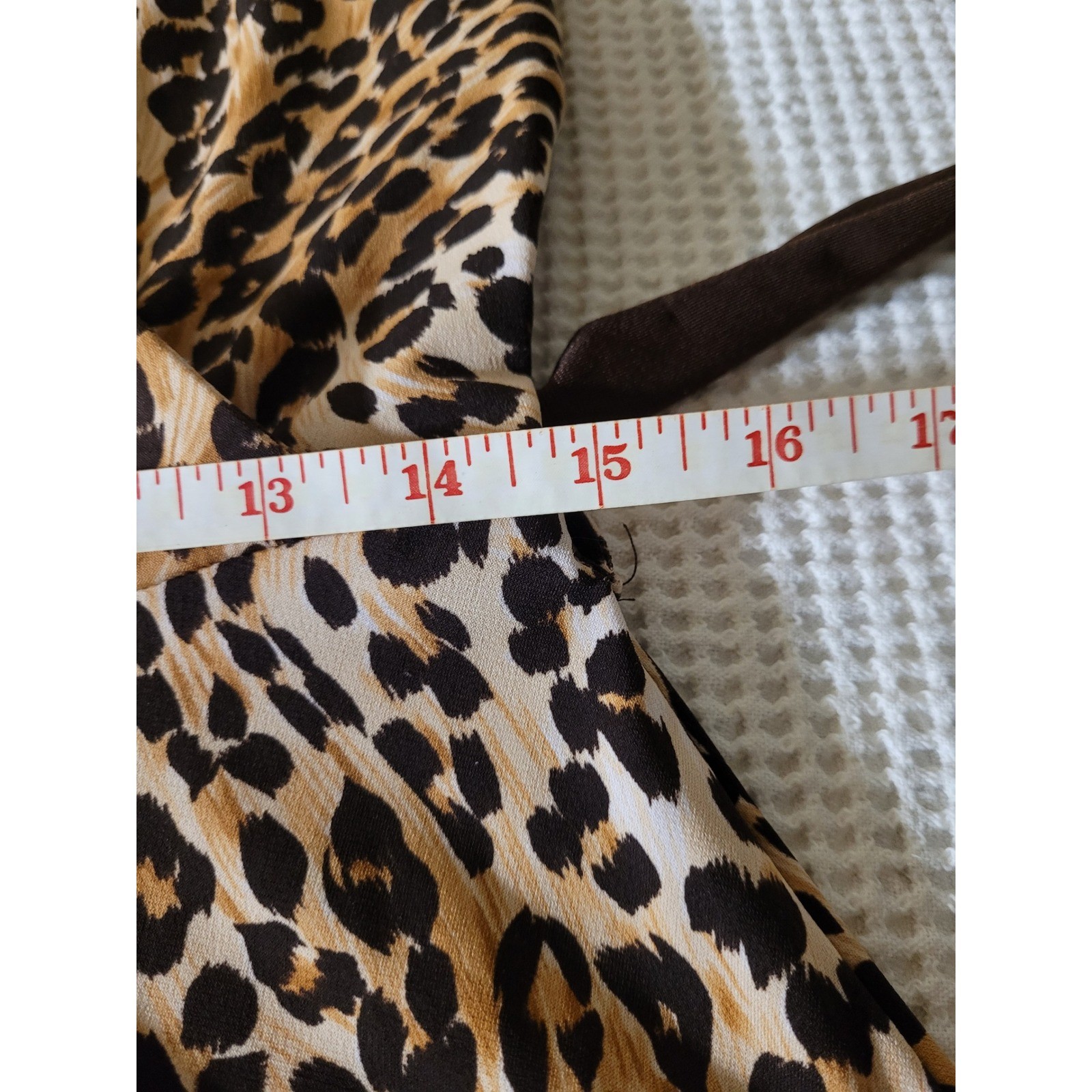 Leopard Print Keyhole Neck Puff Sleeve Belted A-Line Dress BOHO Brown/Tan Size M