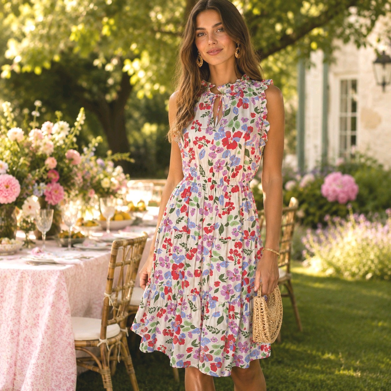 Maggy London Summer Floral Sleevess Dress Sz 8 M Sleeveless Tiered Party Wedding
