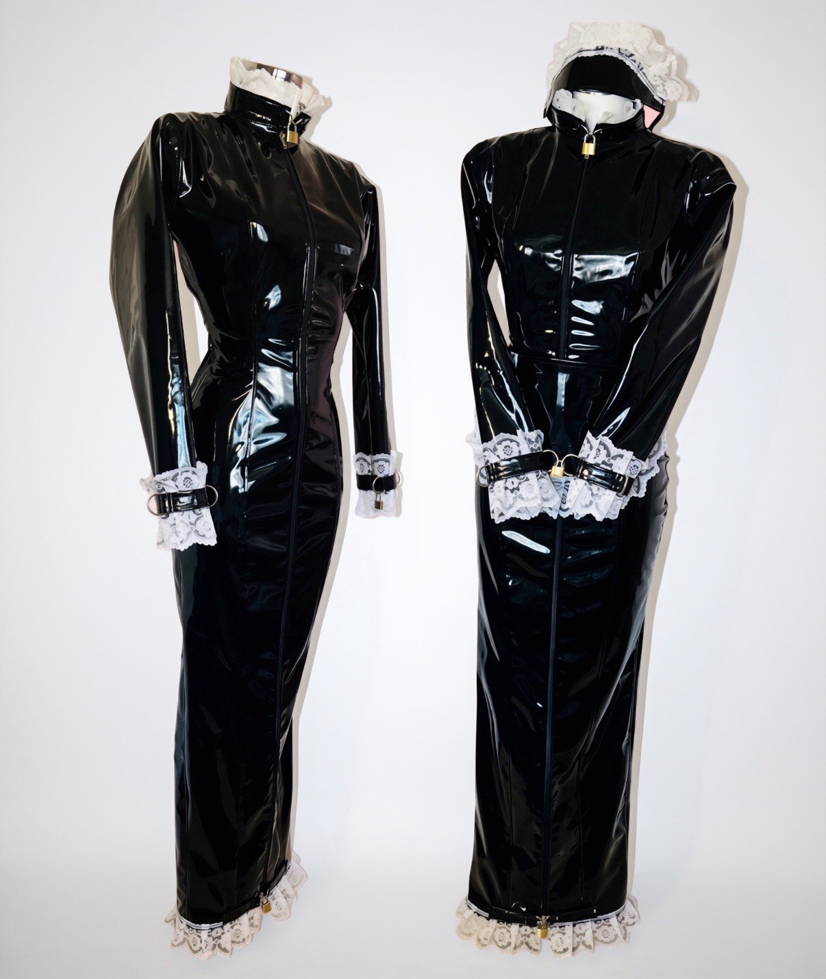 Misfitz blk PVC & lace padlock lockable sissy Maids hobble dress. SIZE 20. CD