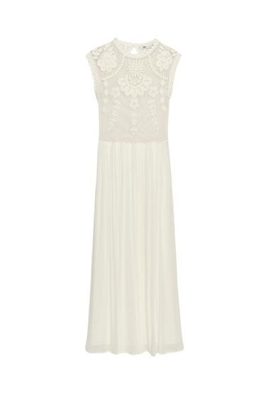 ZARA ZW Embroidered Crochet Combination Maxi Dress, Ecru, Size L , New With Tag!