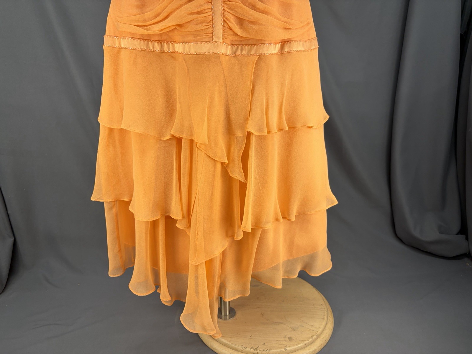 VTG CAILAN’D Orange Beaded Ruffled Midi Dress Size 16 with Matching Neck Scarf