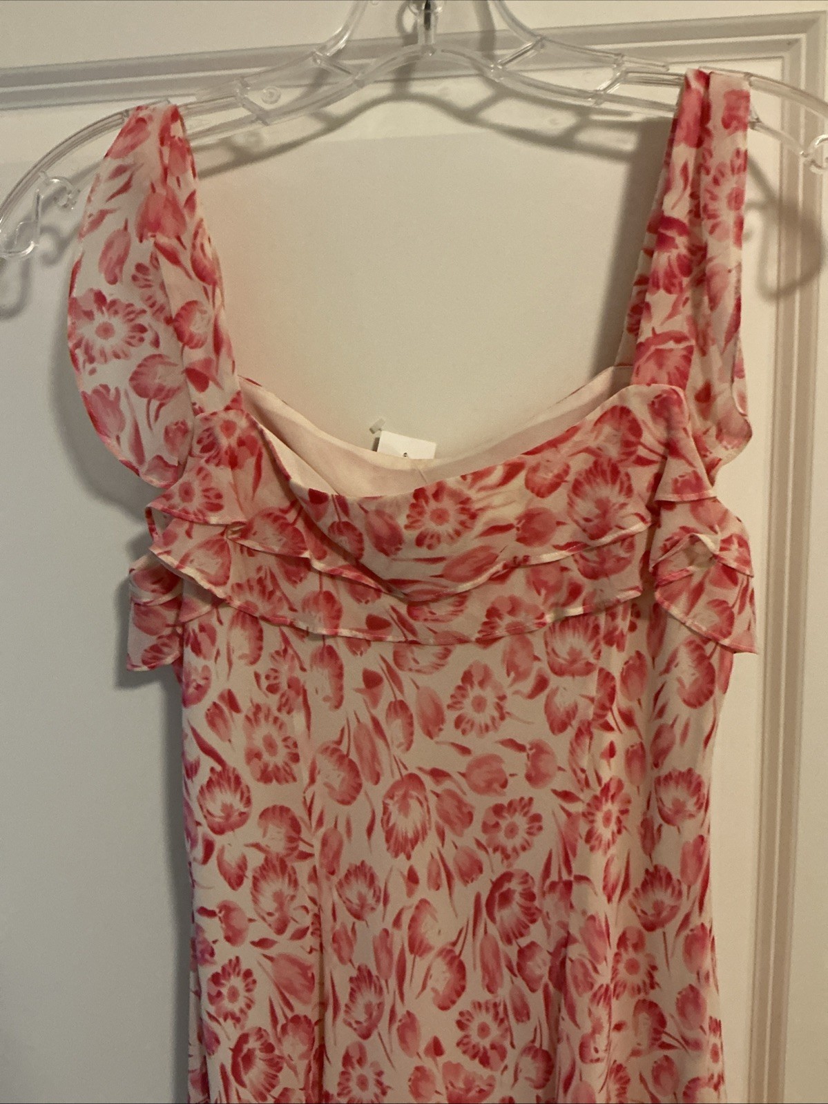 LOFT Ann Taylor NWT Floral Ruffle Dress 10 Petite Pink Cream Summer Casual