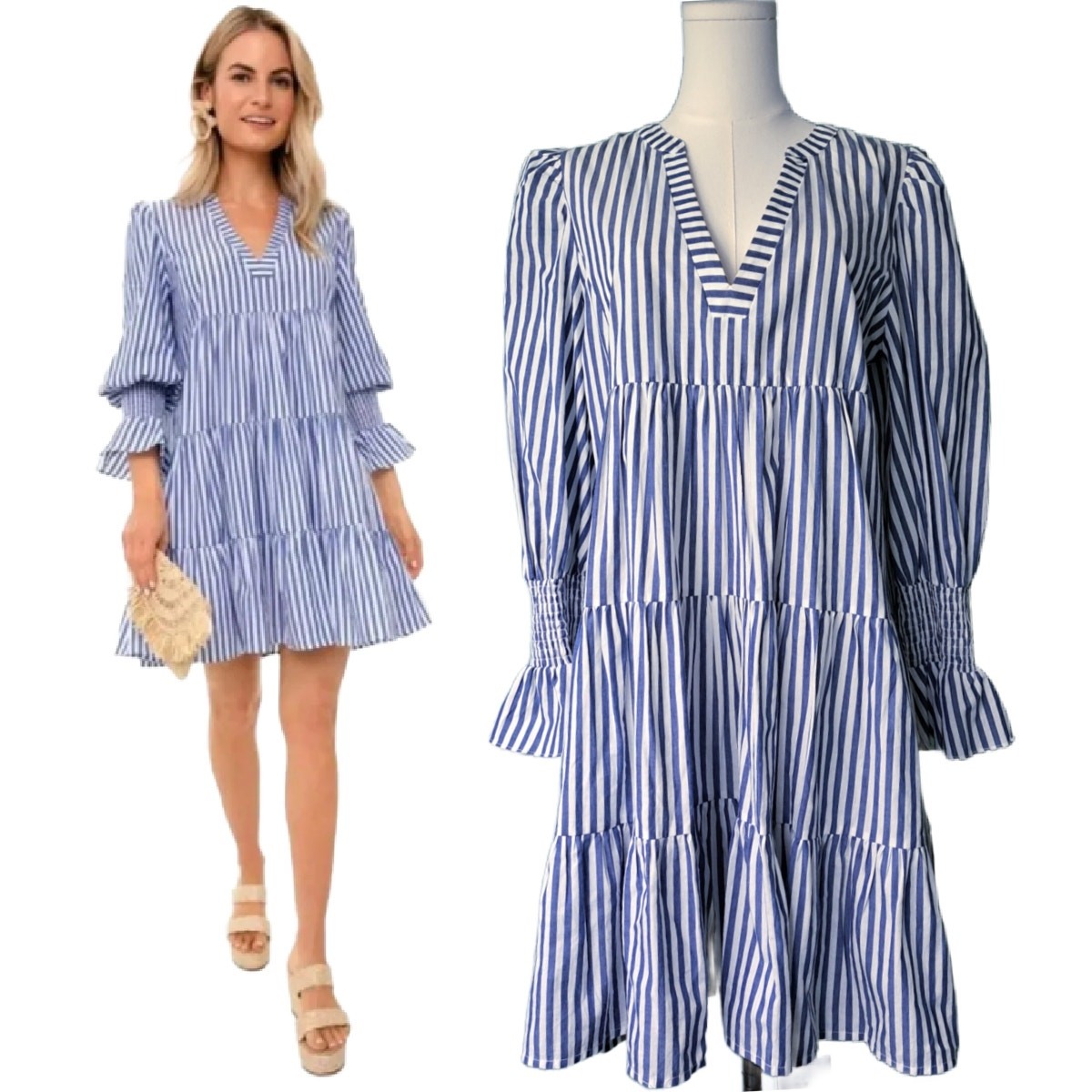 TUCKERNUCK Pomander Place Blue & White Stripe Cotton Poplin Kenzo Dress Medium