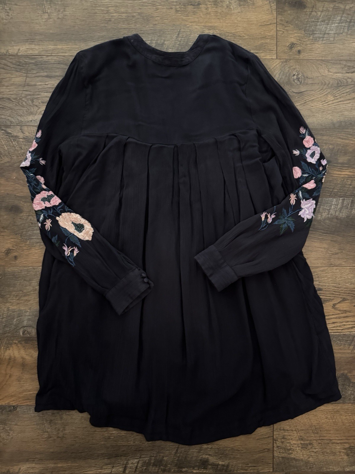 Free People Mia Boho Floral Embroidered Gauze Dress Size M Black