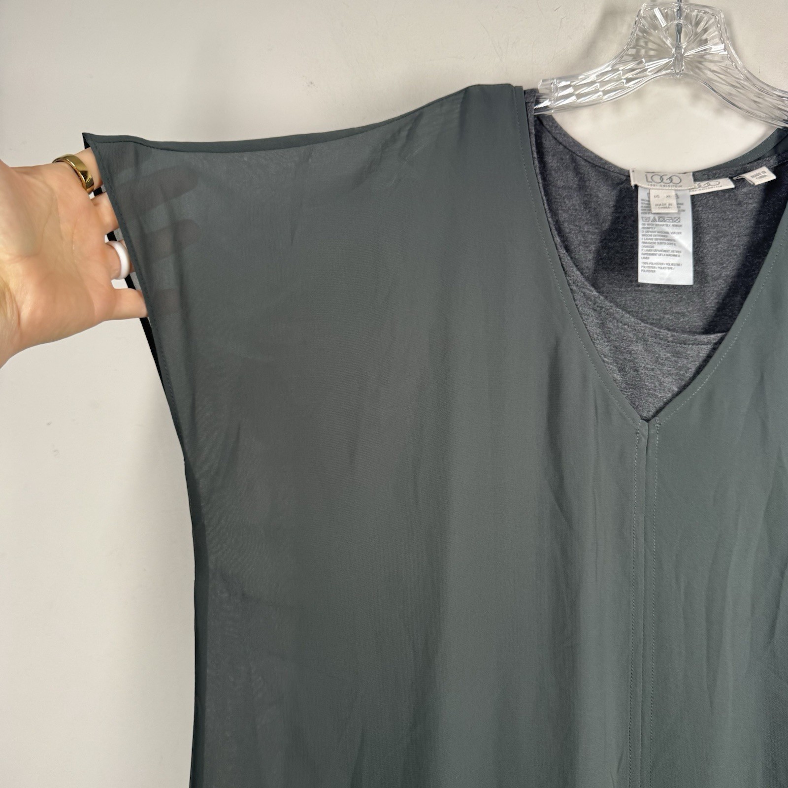 Logo Lori Goldstein Green Gray Layered Chiffon Jersey Stretch Maxi Dress Sz XL