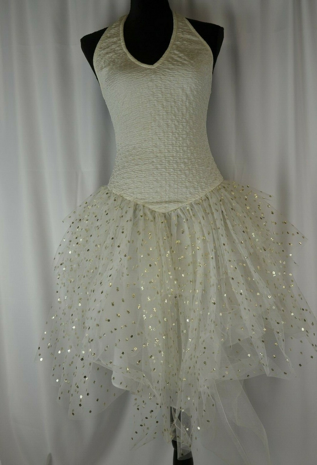 TD4 By Eletra Women’s Dress Sz 5/6 White Tutu Ruffled Halter Style Polka Dots