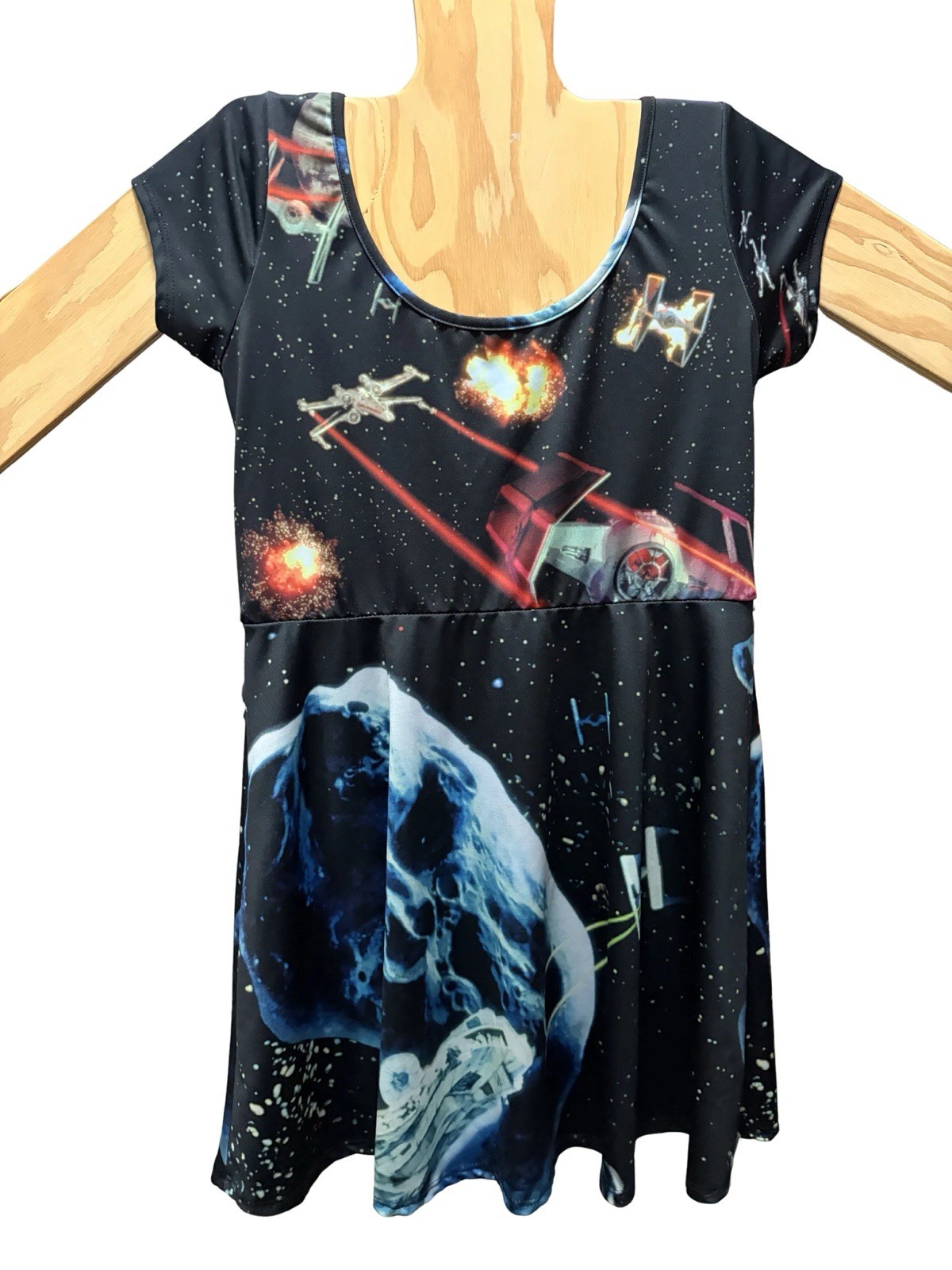 Star Wars Star Fighters Skater Dress Cap Sleeve Black M Mighty Fine Rare