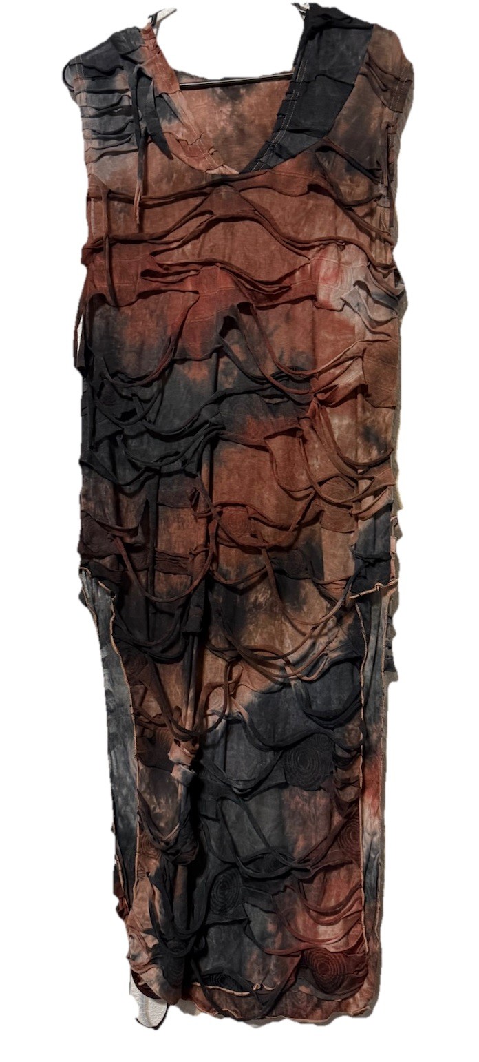 SHEIN Curve Tie Dye Maxi Bodycon Dress 2XL Stretch Shredded Ribbon Detail Hooded