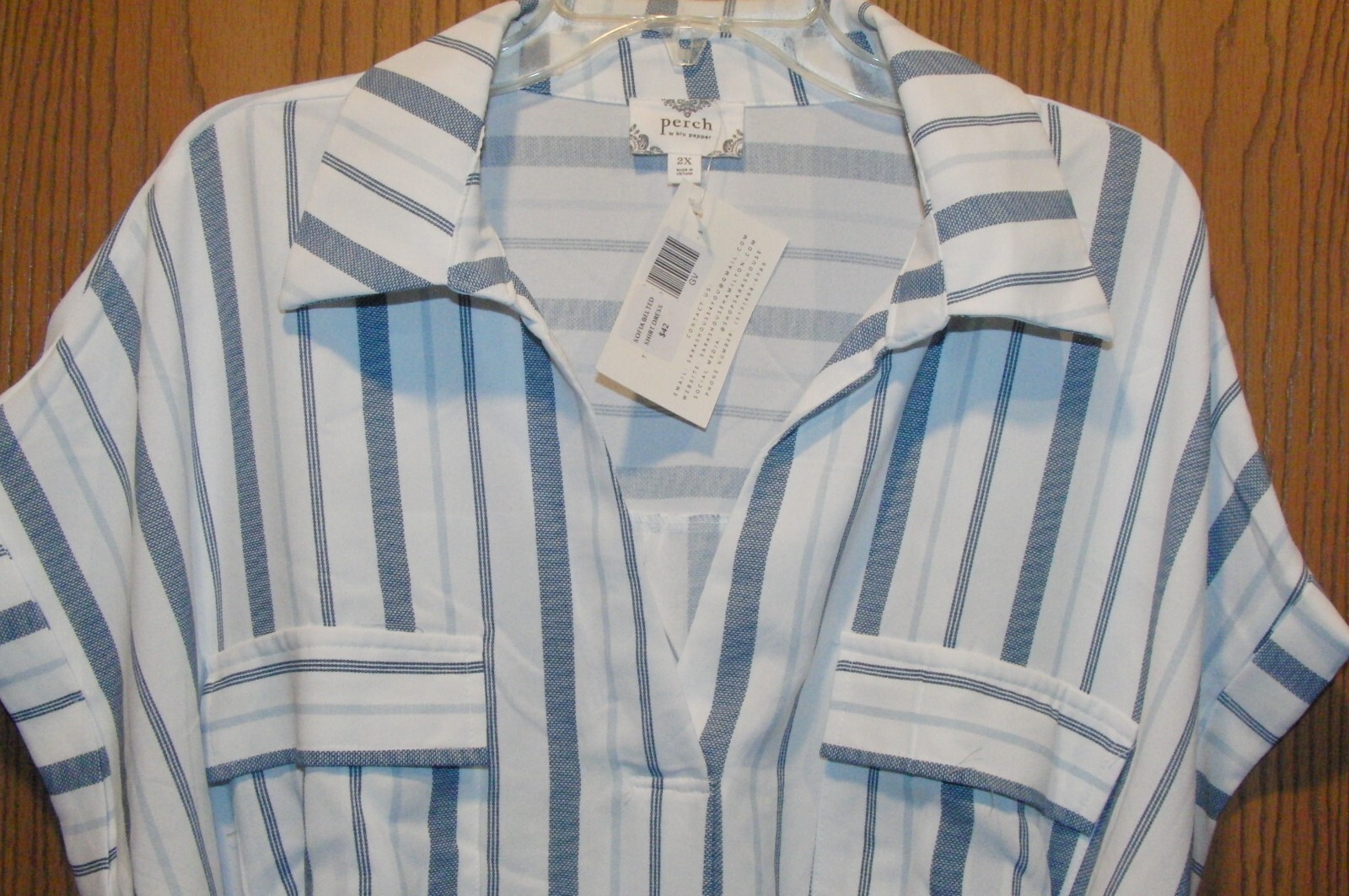 Perch by Blu Pepper Sofia Belted Shirt Striped Polyester Dress 2XL NEW $42