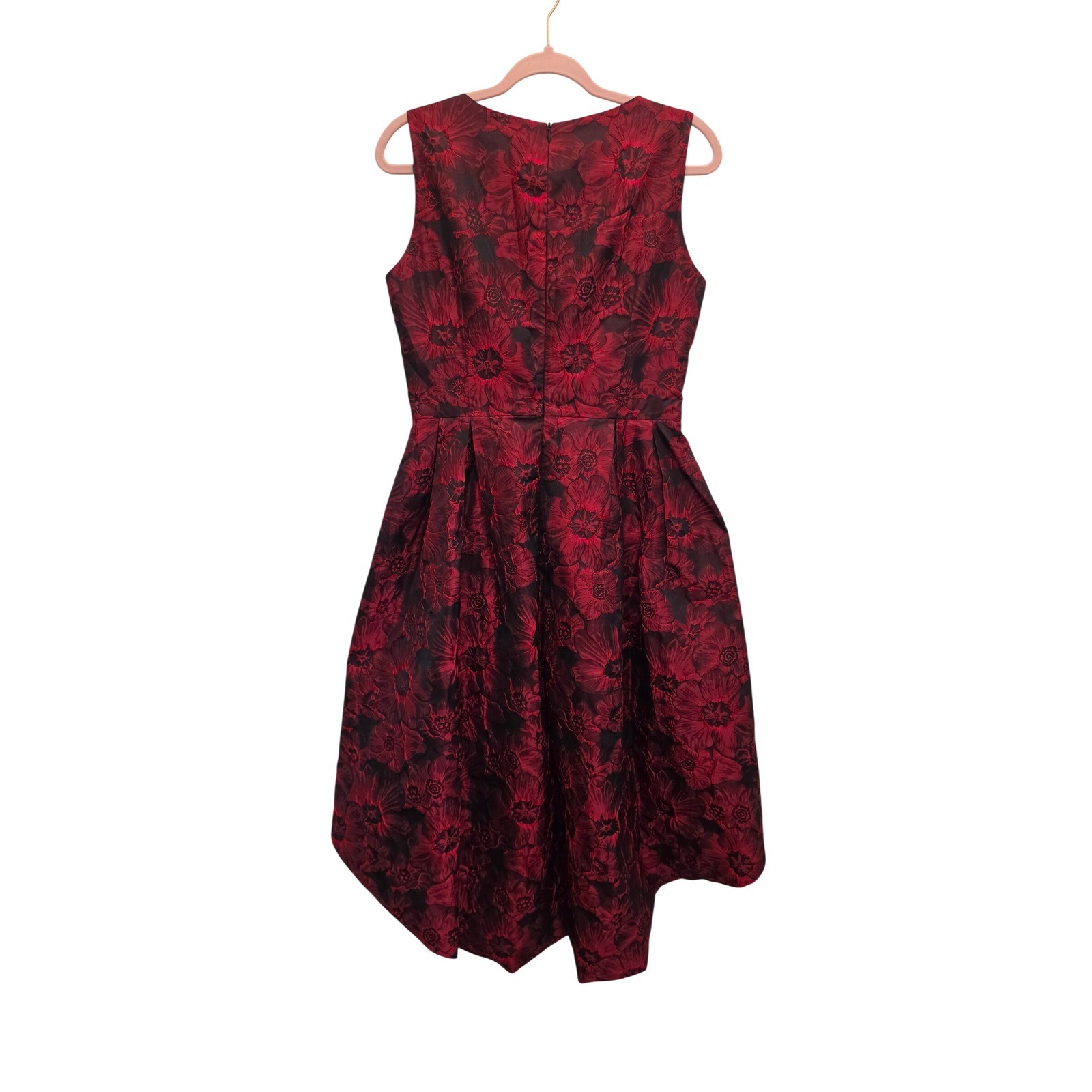 Dark Romantic Floral Jacquard Brocade High Low Fit Flare Party Holiday Dress 10