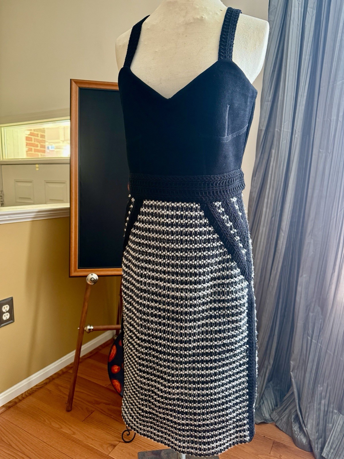 St John Black And White Tweed Knit Dress