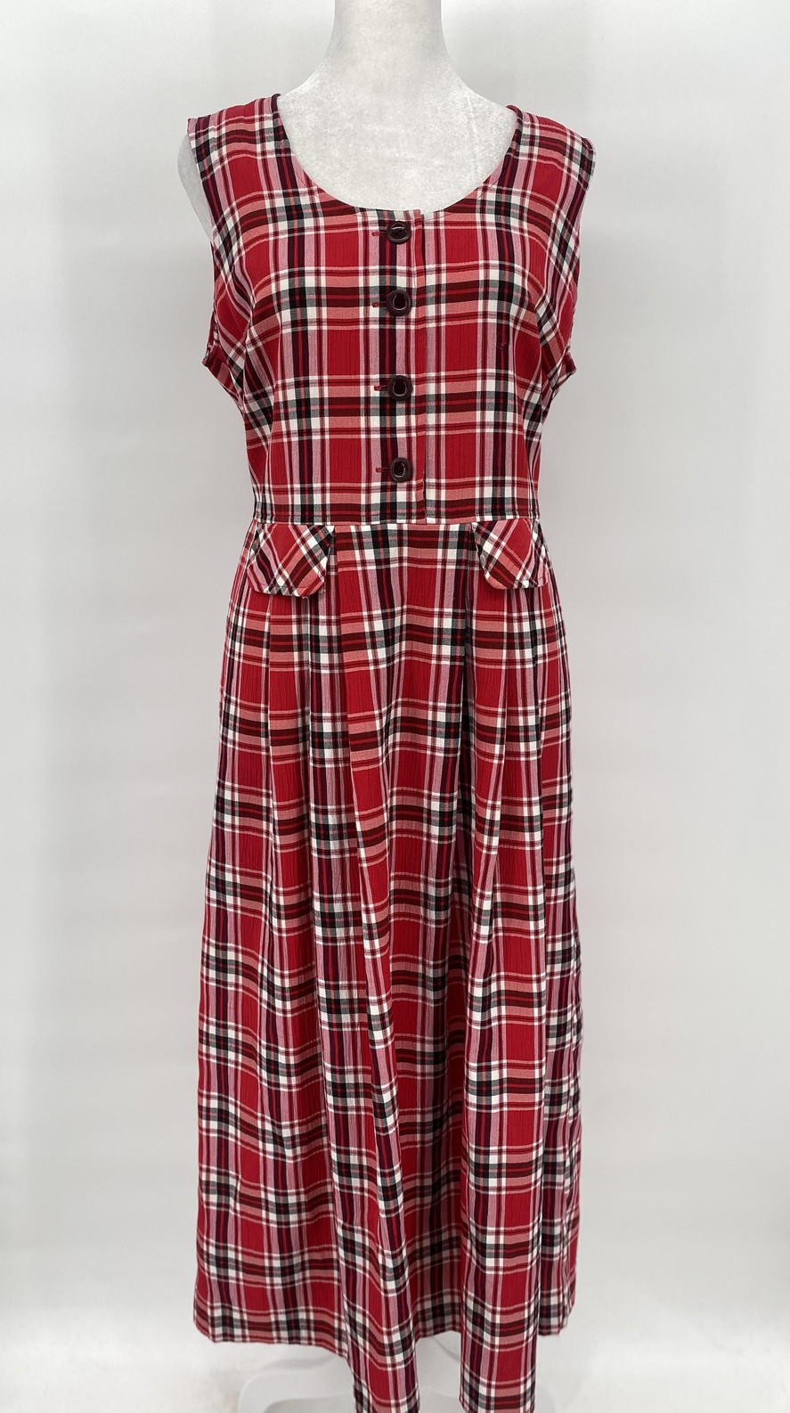 Vintage Kathie Lee Sun Dress Womens 8 Red Plaid Tie Back Maxi Cottage Prairie