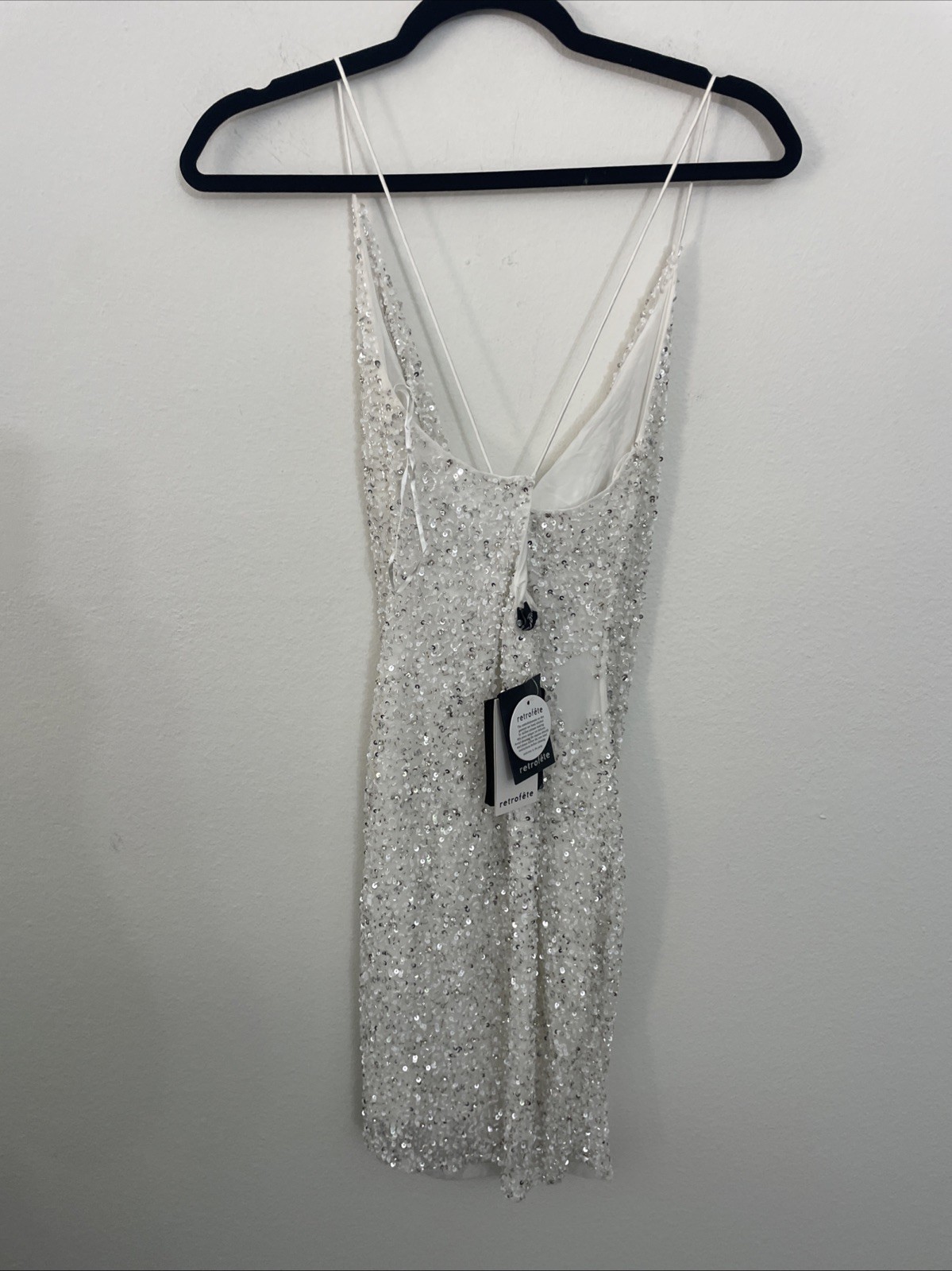 Revolve Retrofete Mindi Beaded Sequin rhinestone white dress XS NWT $615 msrp