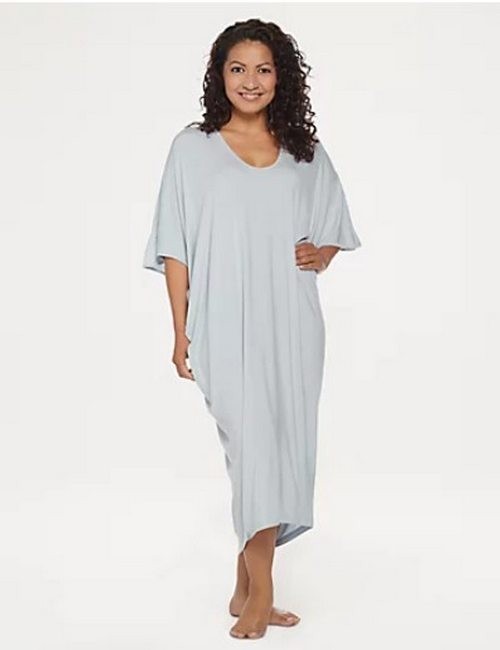 Barefoot Dreams O/S Plus Petite Pewter Lt Grey Luxe Milk Jersey Caftan New