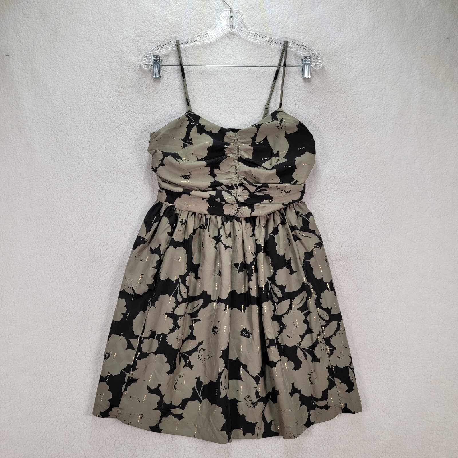 Ecote Women Dress Size S Green Floral V Neck Sleeveless Ruched Colorful Sundress