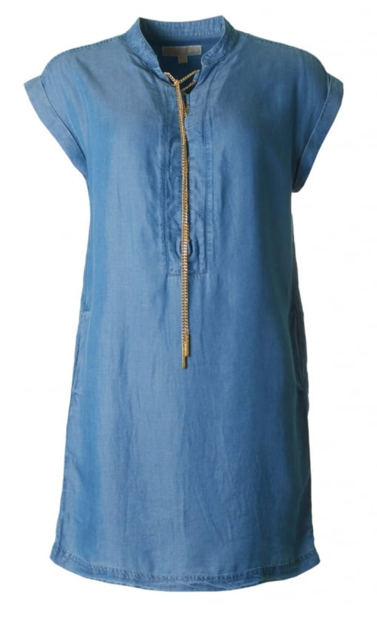 MICHAEL KORS BLUE CHAMBRAY DENIM LACE-UP SHIFT DRESS SIZE LARGE RRP £175.00 VGC
