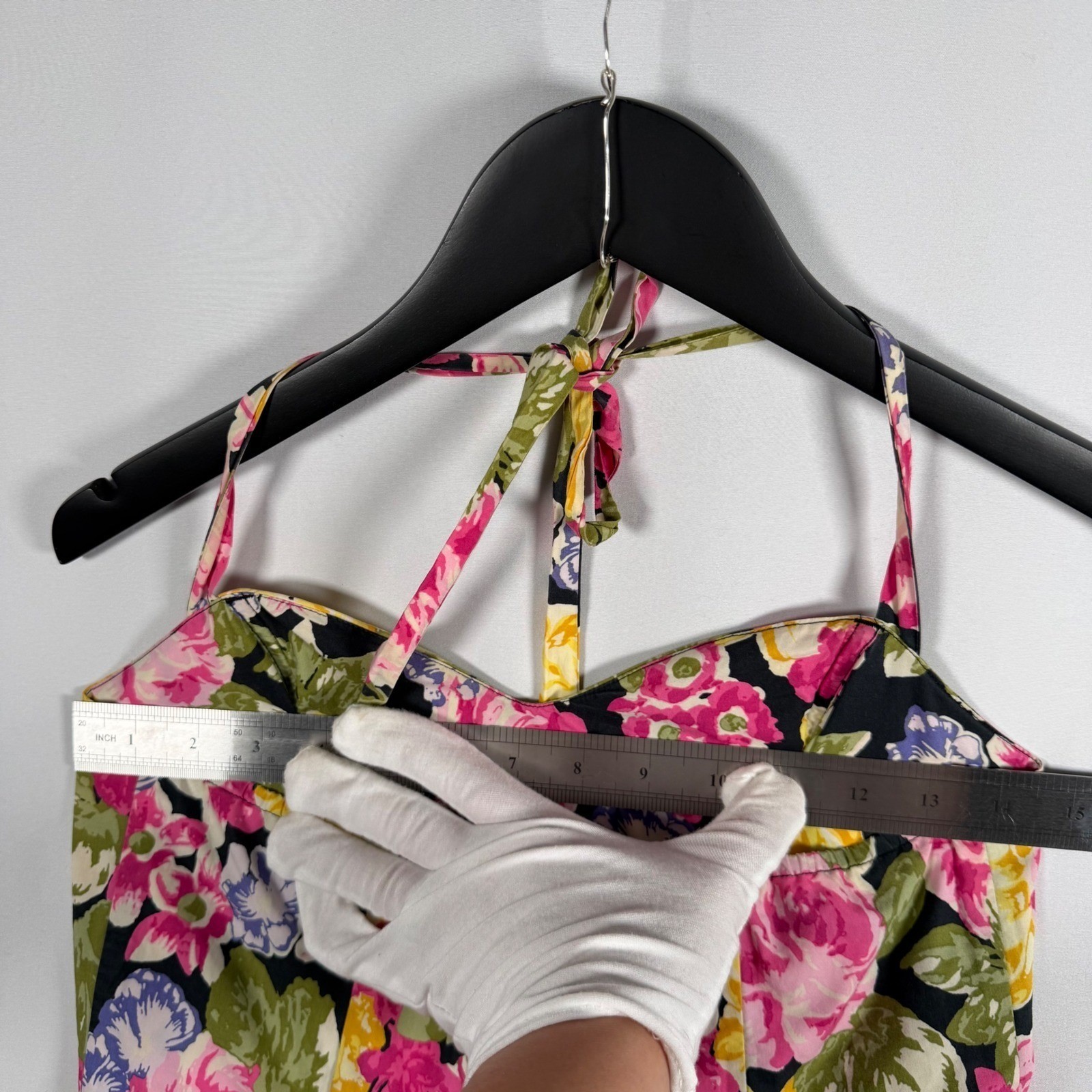 Moda International Floral Halter Dress Cotton Tiered Peplum Retro Y2K Vtg Size 6