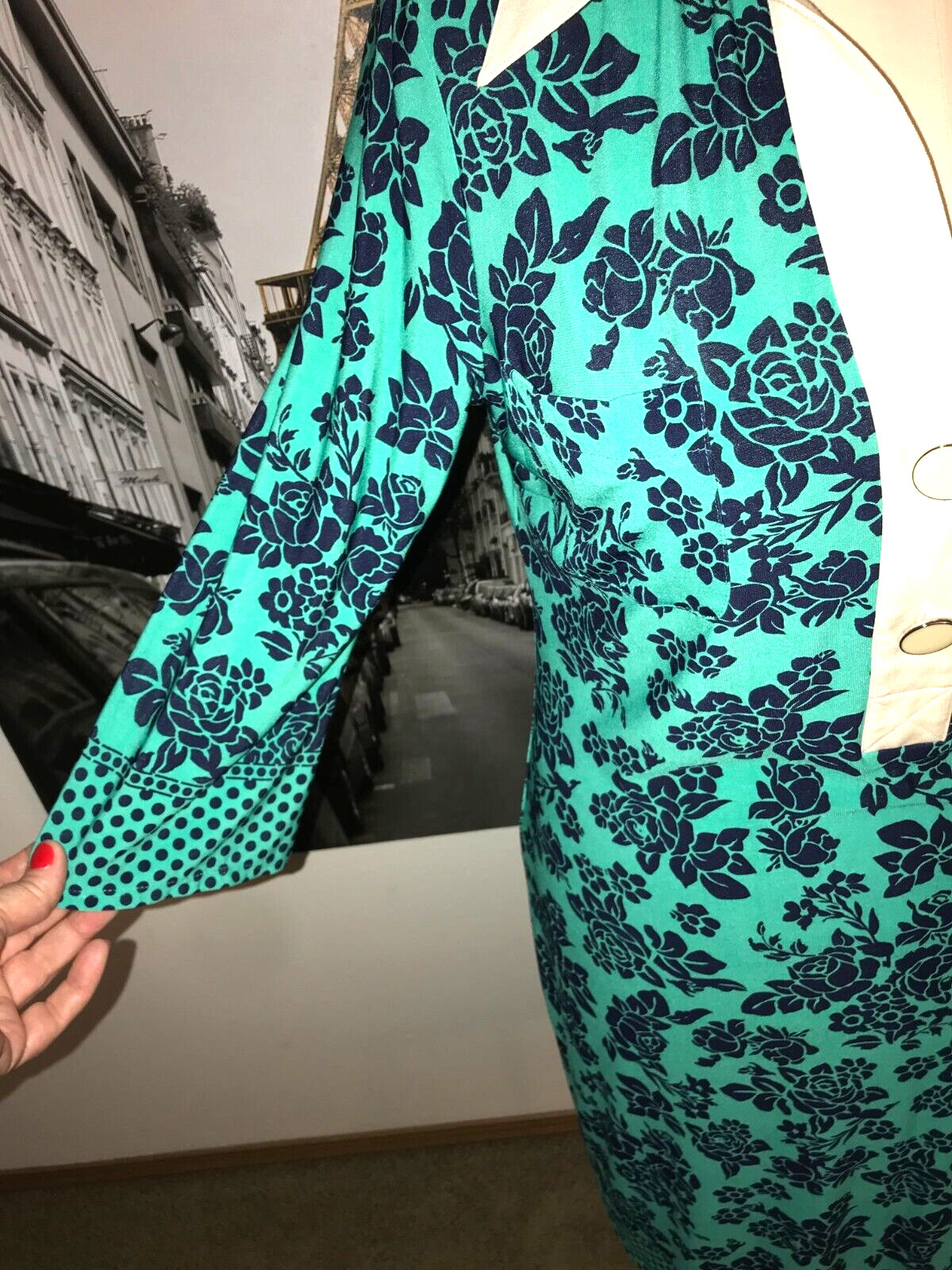 DONNA MORGAN CHIC JADE & INK FLORAL SHIRT DRESS STRETCH SIZE 14M