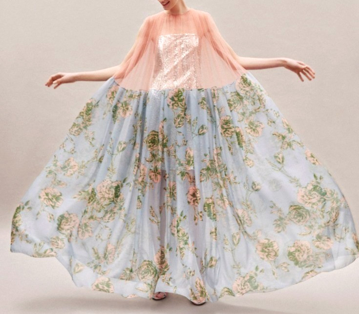 Delpozo 2 Piece Sequin Floral Cape Overlya Long Gown Maxi Dress Set US 4 6 FR 38