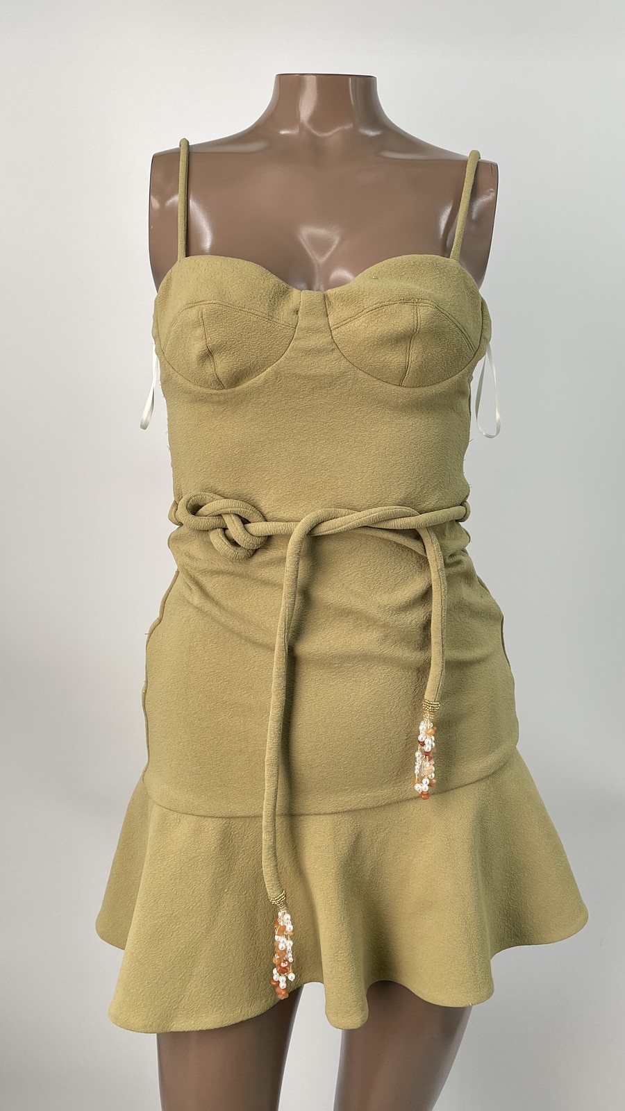 Pat Bo Womens Mini Dress Green Size SP Jade Knit Knotted Tie Detail Sleeveless
