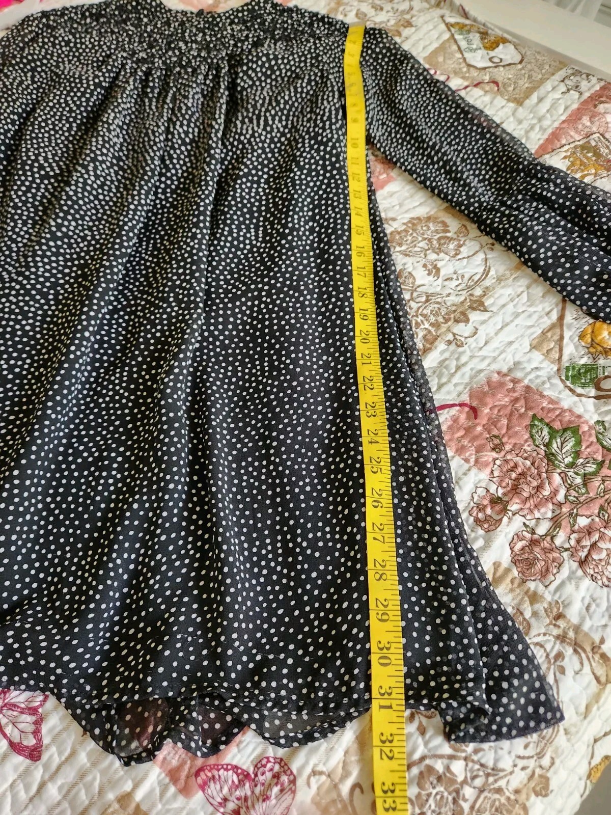 ZARA Collection Smocked High Neck Black/Ivory Polka Dot Dress Long Sleeve Size S