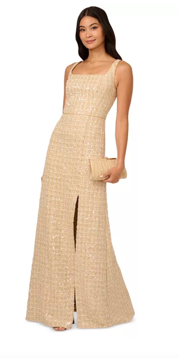 Adrianna Papell Women’s Sequined Boucle Gown – Champagne – 4