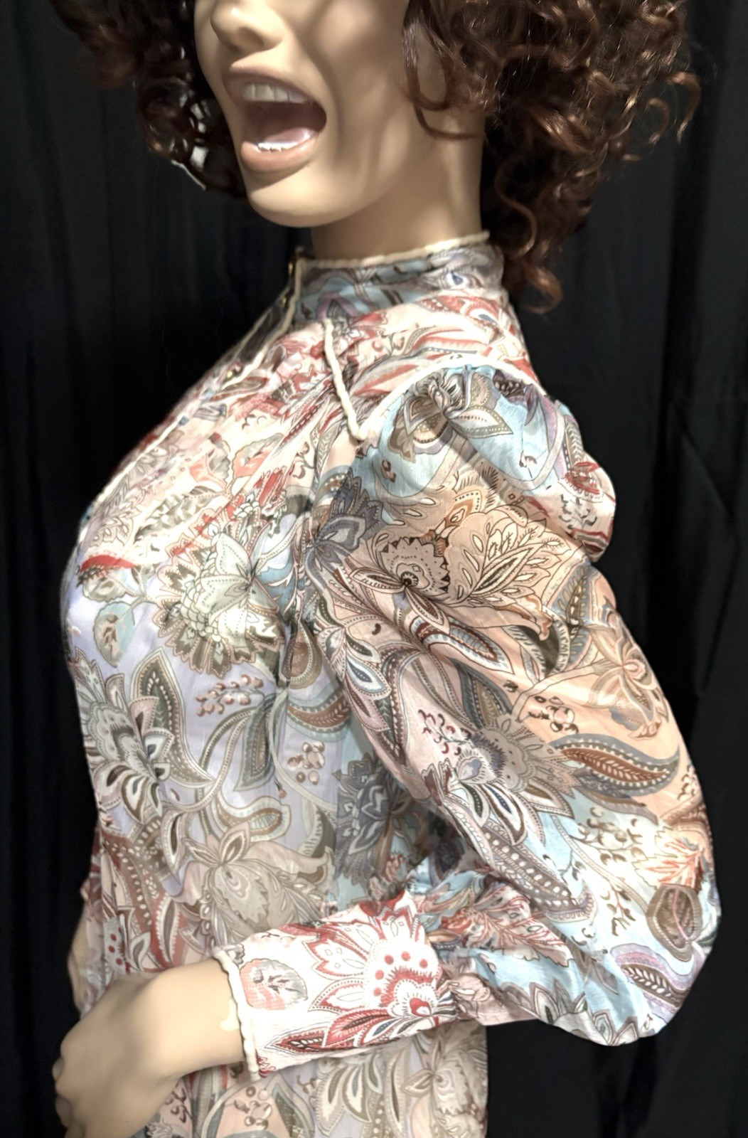 UNKNOWN JACOBEAN PRINT GEORGETTE W/SLIP IVORY, COPPER + MULTI, MAXI DRESS SMALL