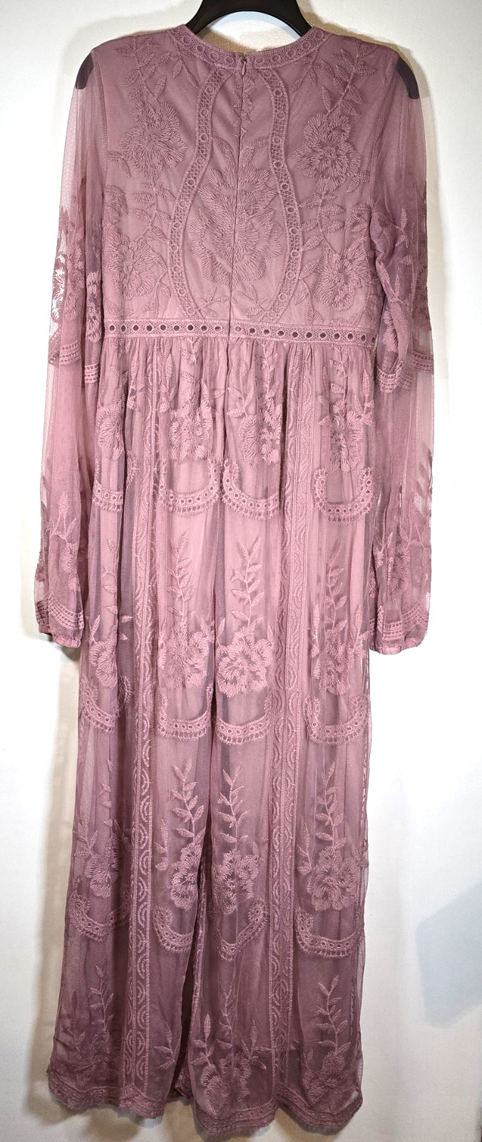 Pink Blush Womens Dusty Rose Mauve Embroidered Mesh Lined Maxi Dress Med