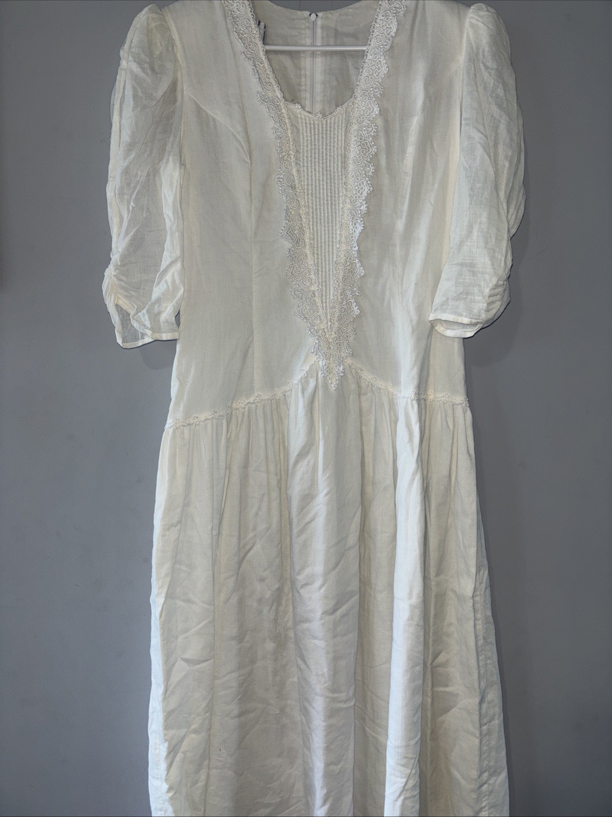 Gunne Sax By Jessica McClintock White Dress Large Cottage Core Gauze Lace Puff