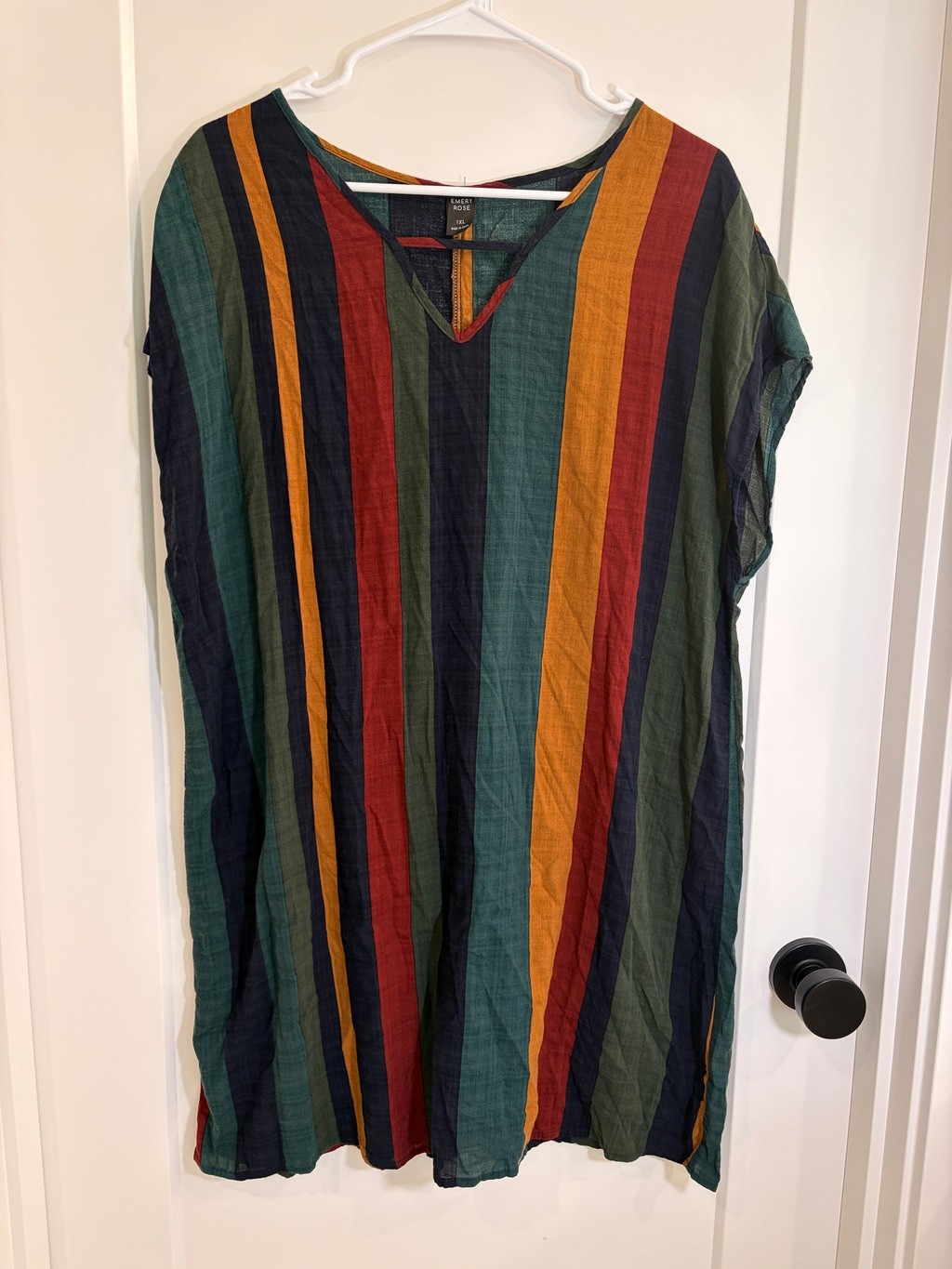 EUC Emery Rose Multi Striped V-Neck T-Shirt Dress – Size 1X (22″ P2P)