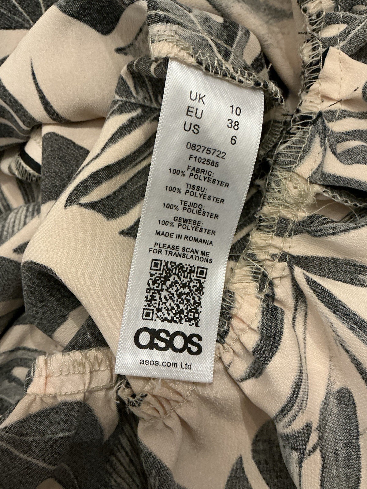 ASOS DESIGN Tropical Leaf Print Wrap Mini Dress Tie Waist Puff Sleeve US 6 NWOT