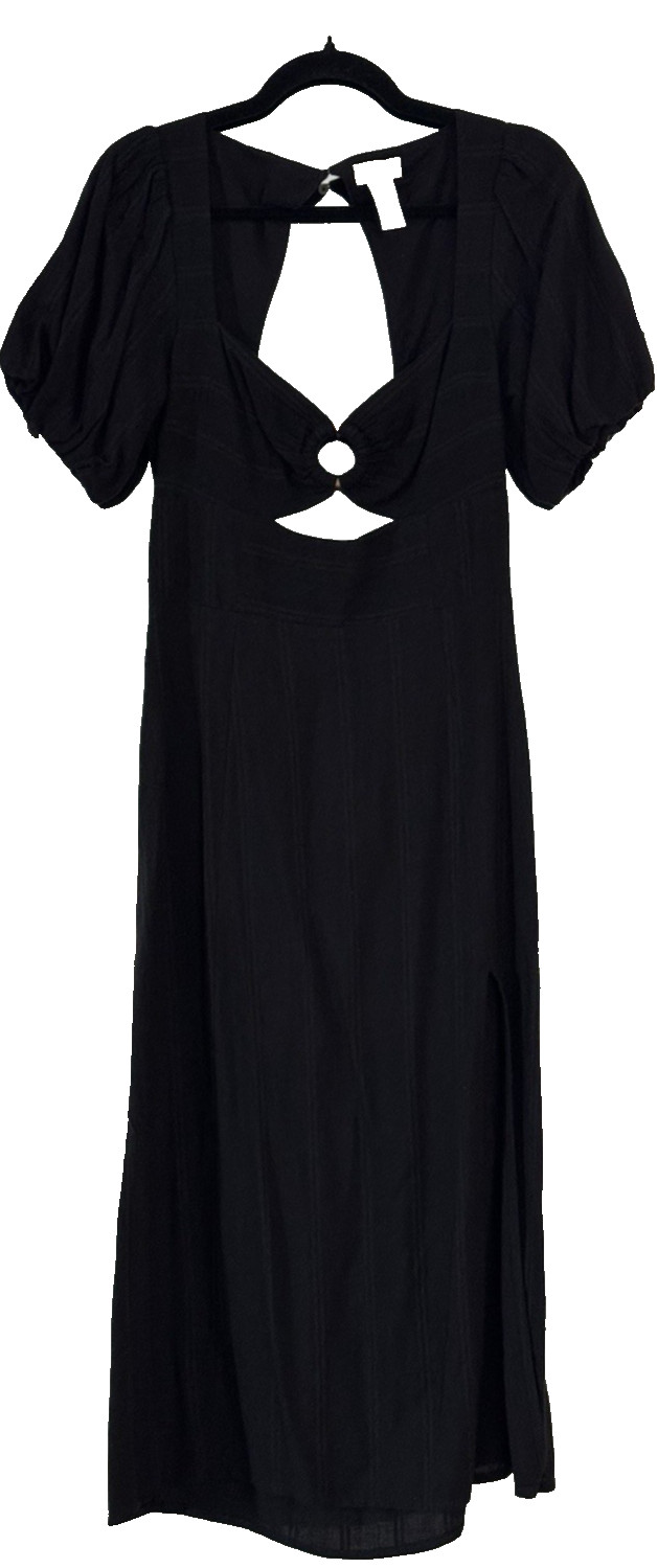 L*SPACE Black Cutout Midi Dress Puff Short Sleeve Knit Women’s Medium