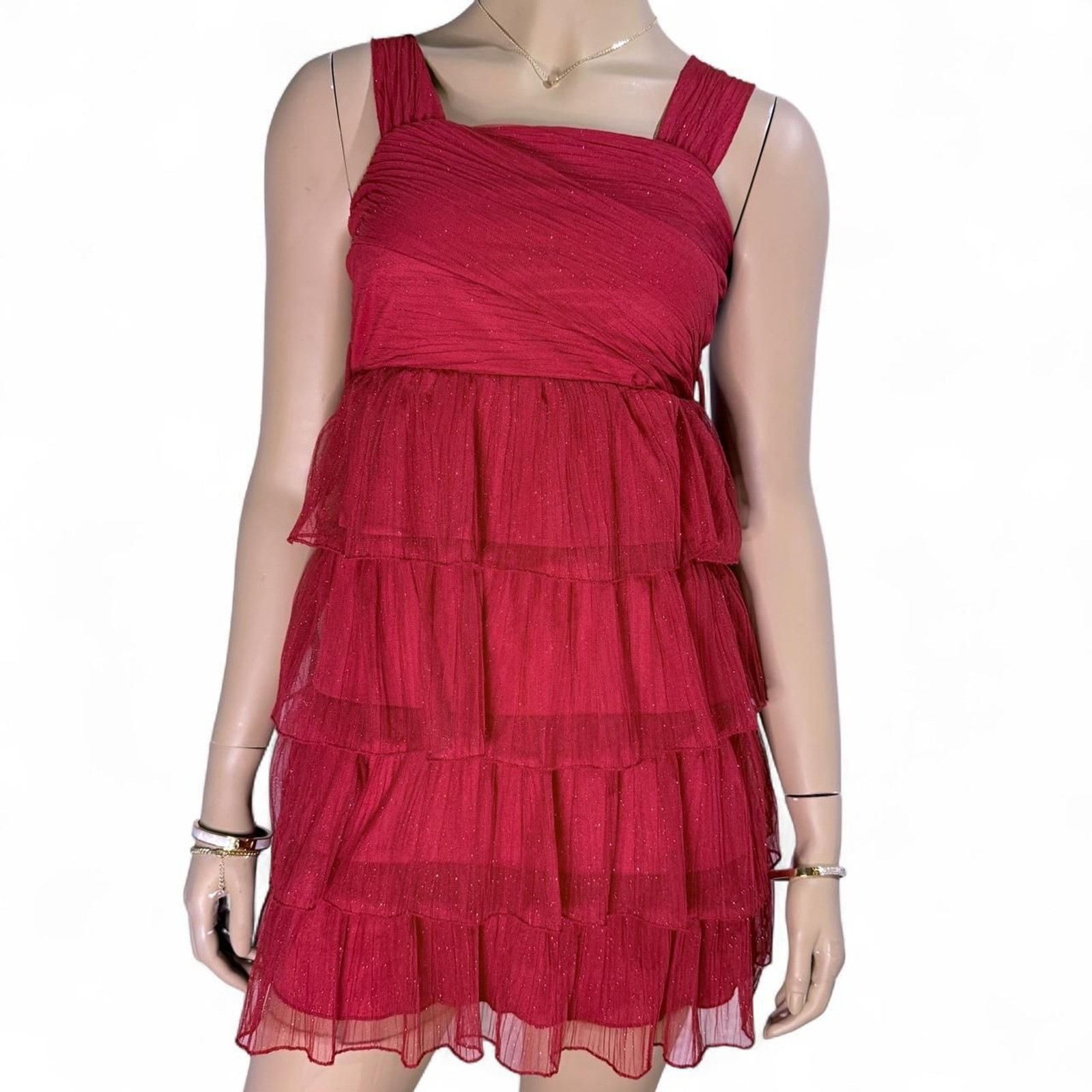 Sequin Hearts Girl’s Party Dress Ruffle Glitter Layered