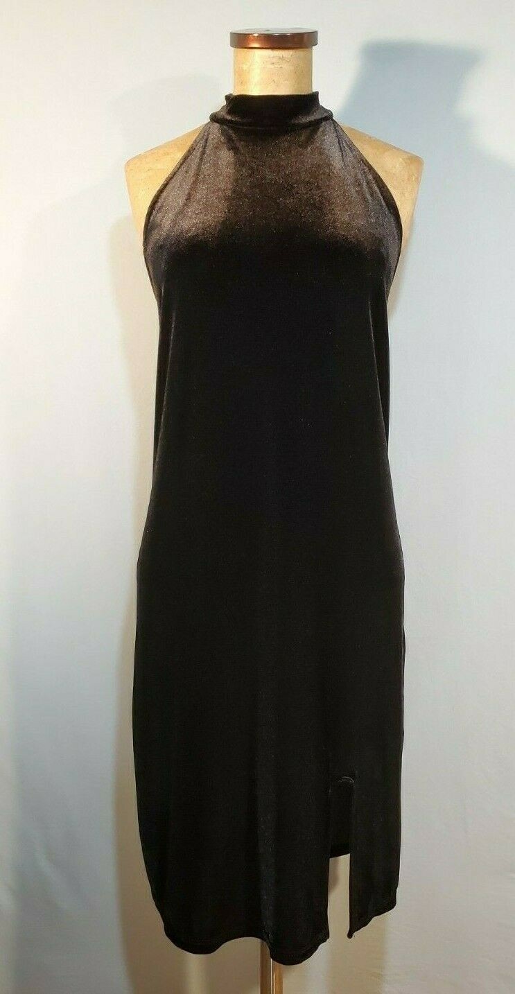 GREEN ENVELOPE LOS ANGELES Sleeveless Black Stretch Velvet Halter Dress MEDIUM