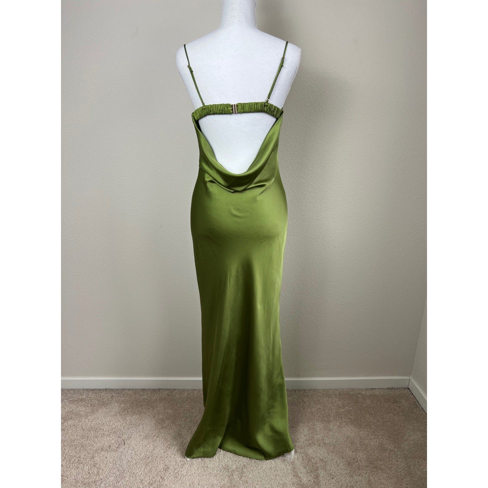 Abercrombie & Fitch Satin Slip Maxi Dress S Olive Open Cowl Back Wedding Guest