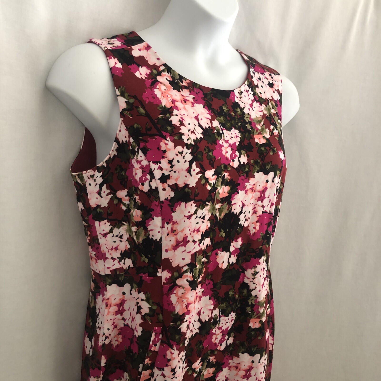 Lands End Floral Sleeveless Sheath Shift Dress Size 14P Rayon Stretch