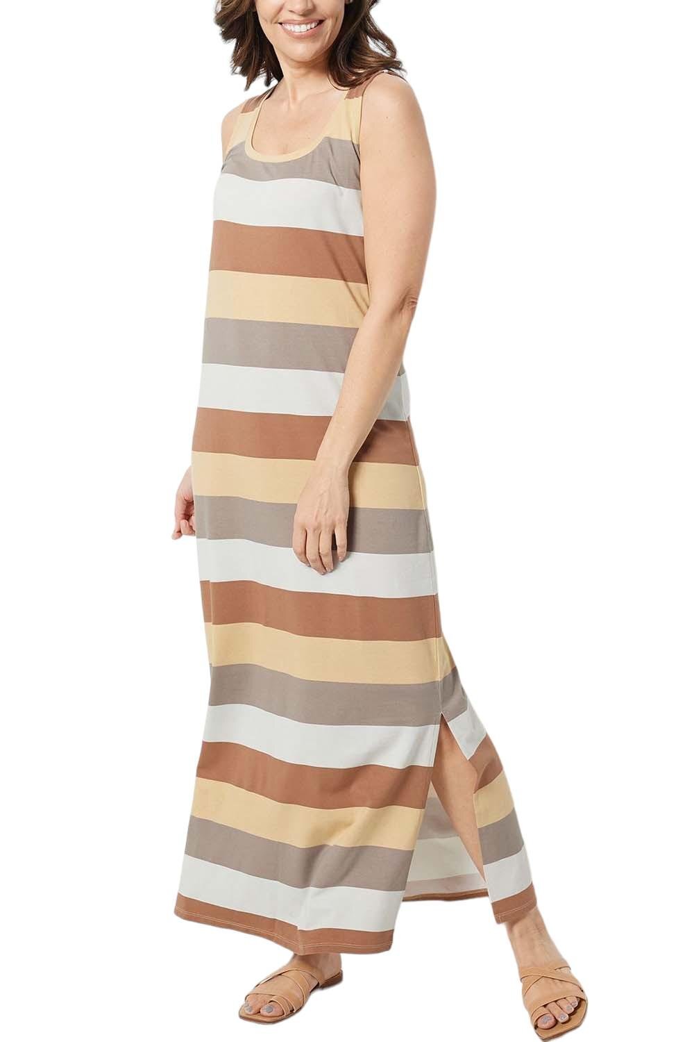 Isaac Mizrahi Live! Wide Stripe Printed Maxi Tank Dress Neutral