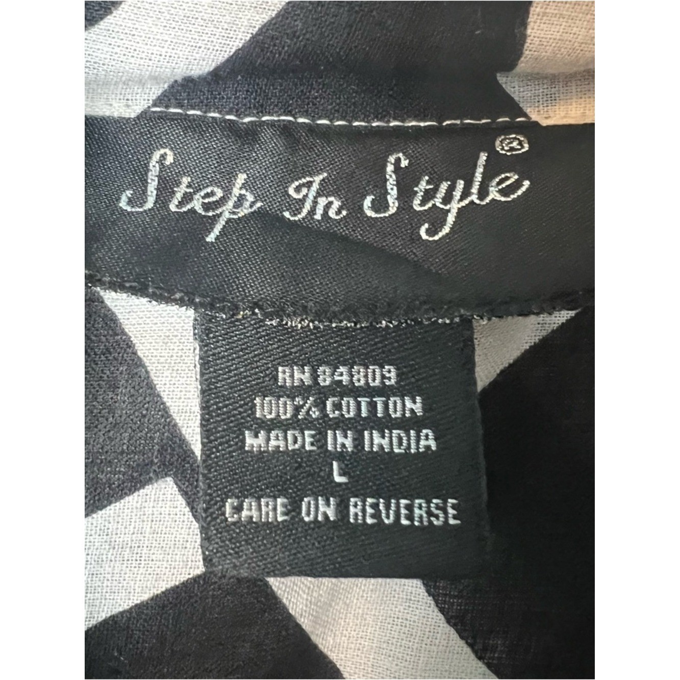 Step In Style Abstract Swirl Print Cotton Lagenlook Hi-Low Shirtdress Sz L